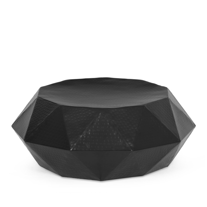 Modern Polygonal Coffee Table With Hammered Texture – Black