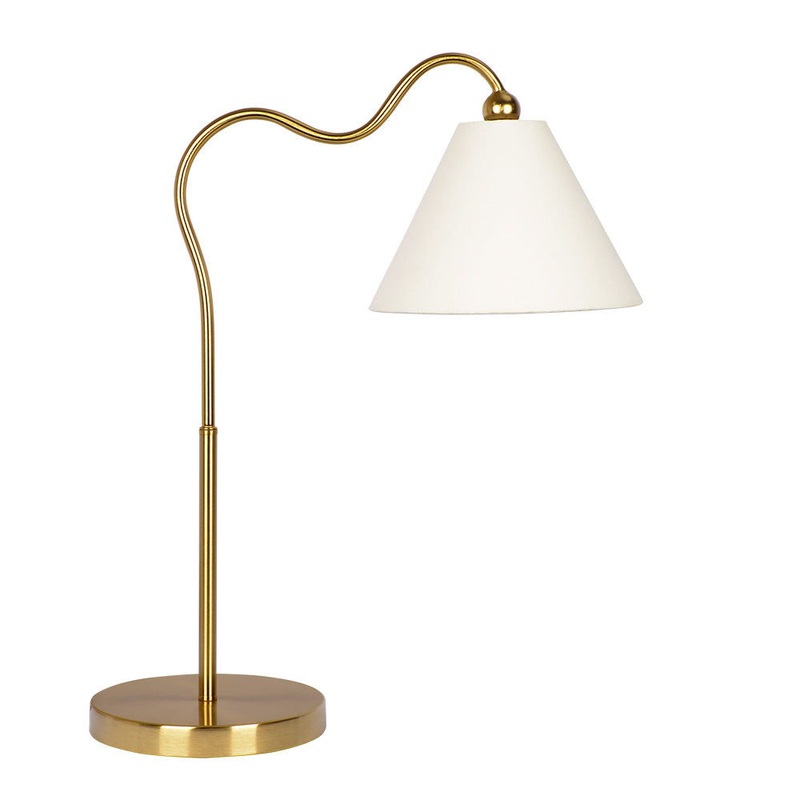 Ornate – Ring Base Curved Table Lamp With Triangle Drum Shade – Gold / White
