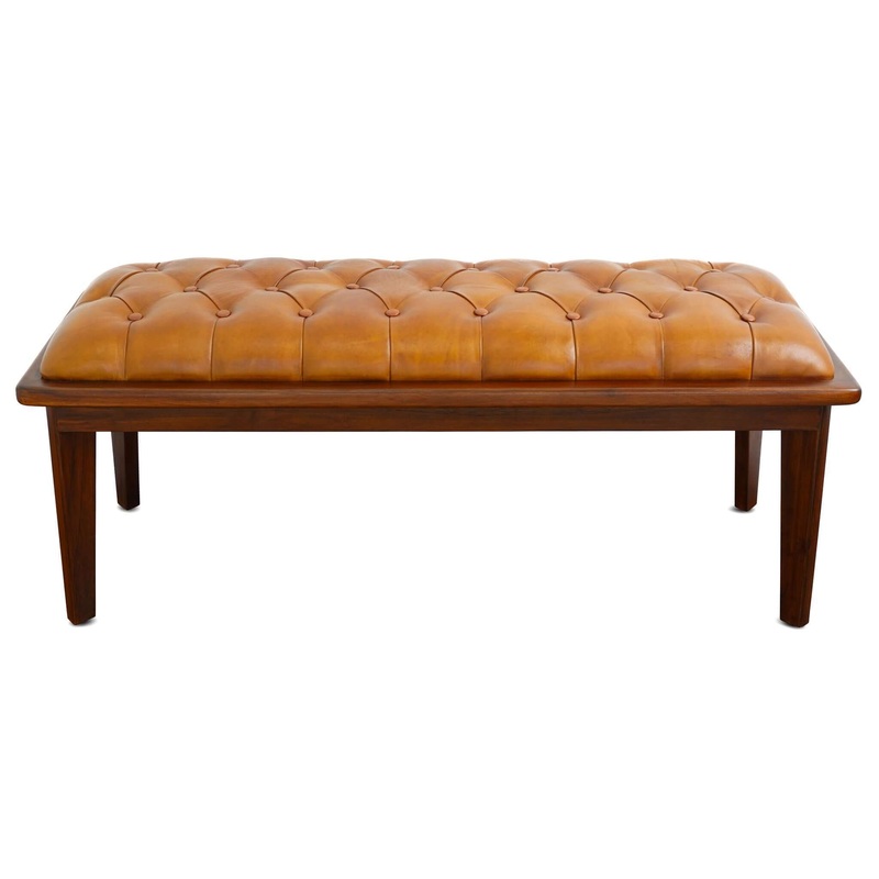 Arden – Bench With Buttons – Brown / Rustic / Tan