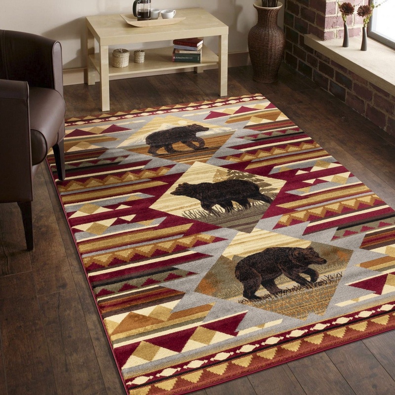 Nature’s Nest – 5’3 X 7’3 Lodge Area Rug Polypropylene – Multi, Red