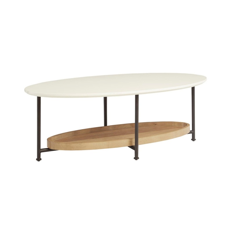 Oval Coffee Table With Metal Legs – White / Natural