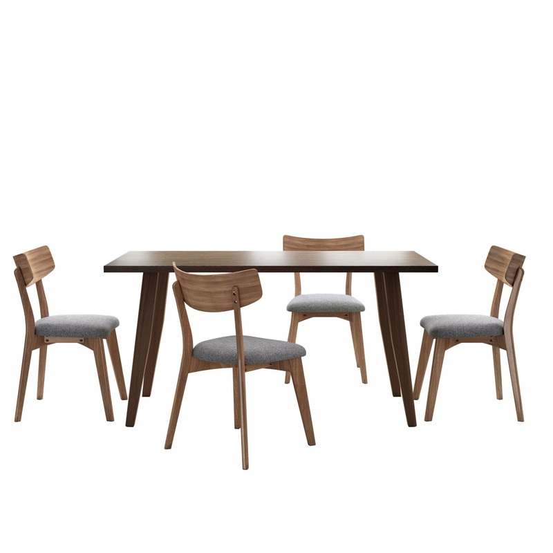 5 Piece Mid – Century Dining Set Upholstered Dining Chairs
