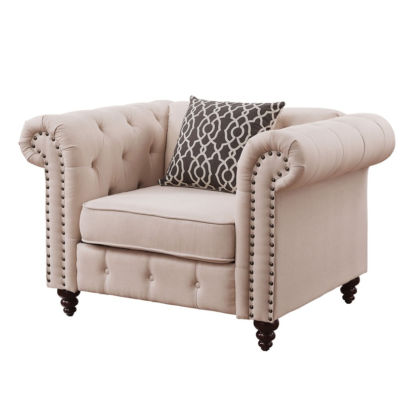 Aurelia – Linen Chair With Pillow – Beige