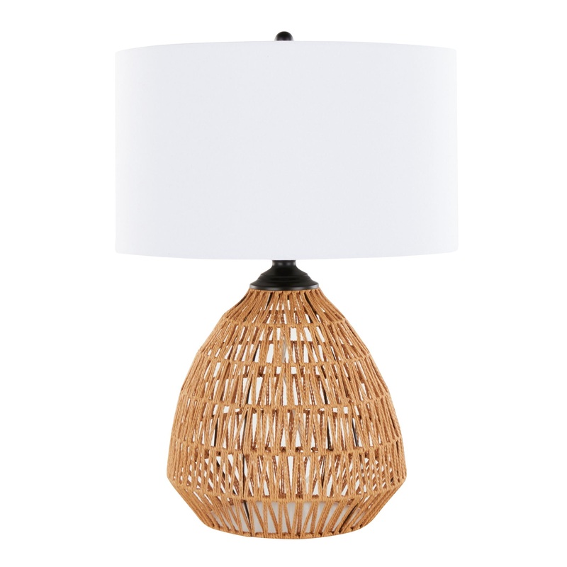 Congo – Contemporary Rattan Table Lamp – Natural / Matte Black / White