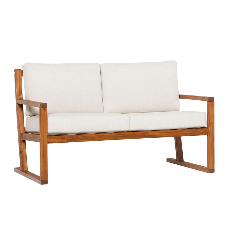 Contemporary Solid Wood Slat Back Patio Loveseat – Brown