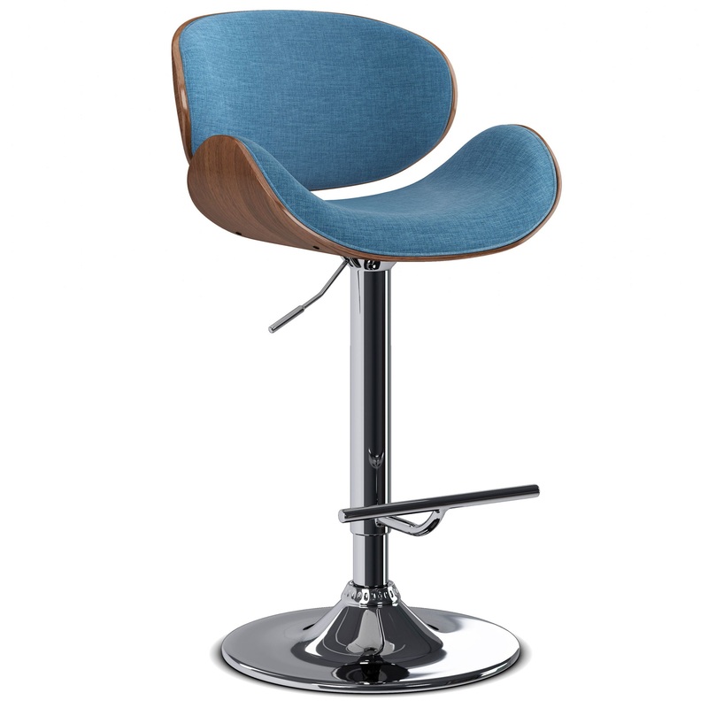 Marana – Bentwood Adjustable Swivel Bar Stool – Blue Linen