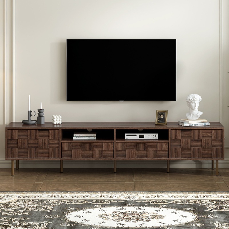 Mid Century TV Stand With 2 Drawers, Media Console Table For Tvs Up To 85”, Entertainment Center With Storage For Living Room – Dark Brown