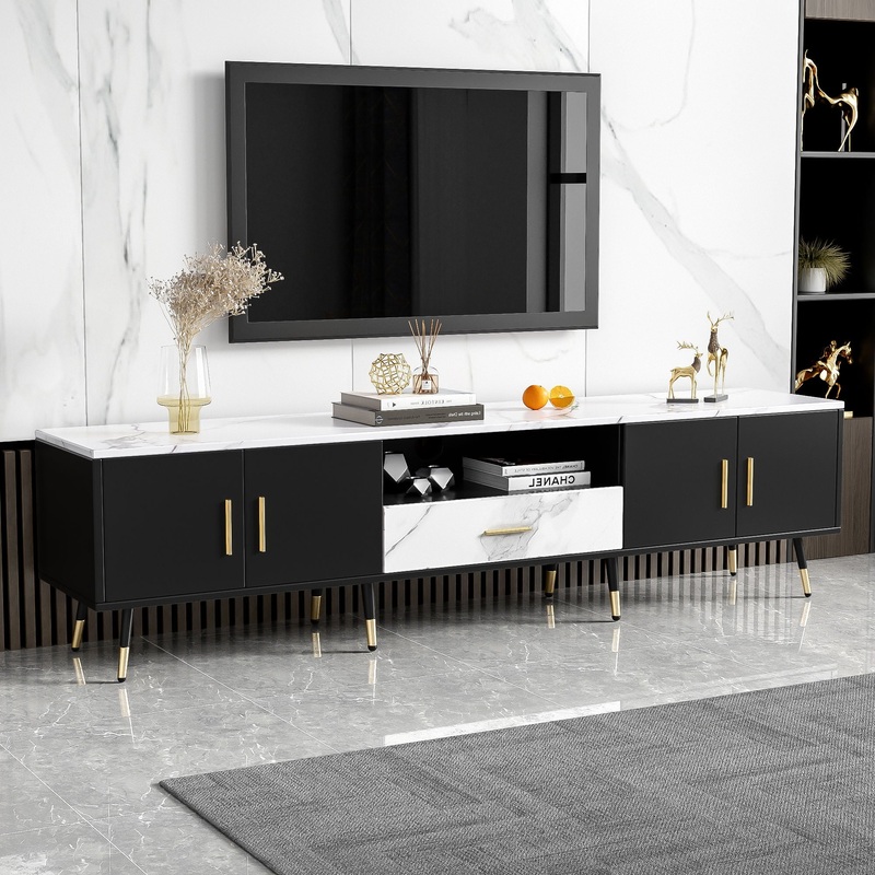 Modern TV Stand With 2 Cabinets & Open Compartments, Entertainment Center For Tvs Up To 80”