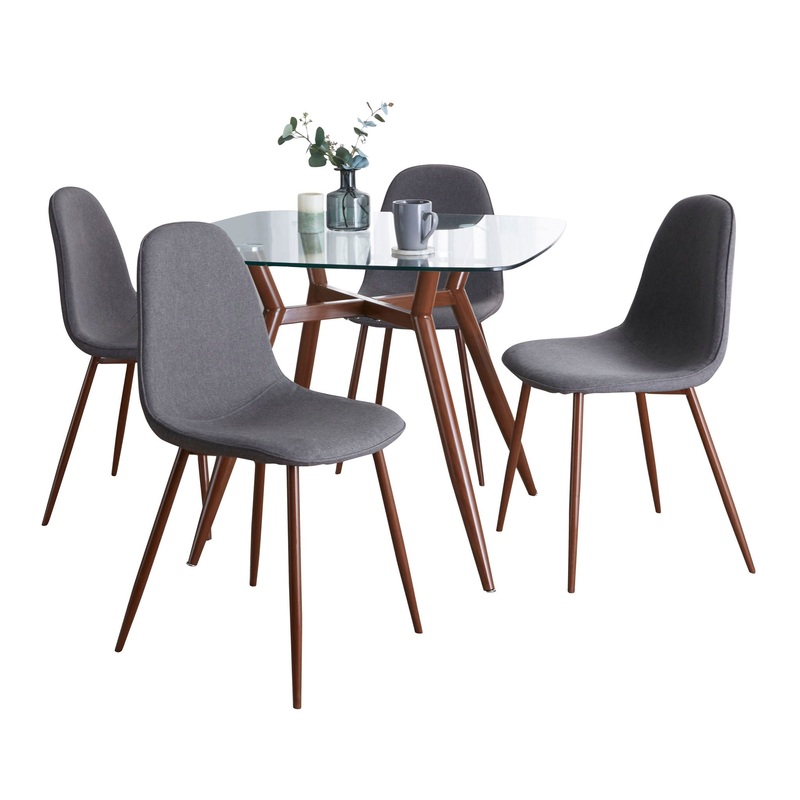 Clara Pebble – 5 Piece Square Tabletop Mid Century Modern Dining Set