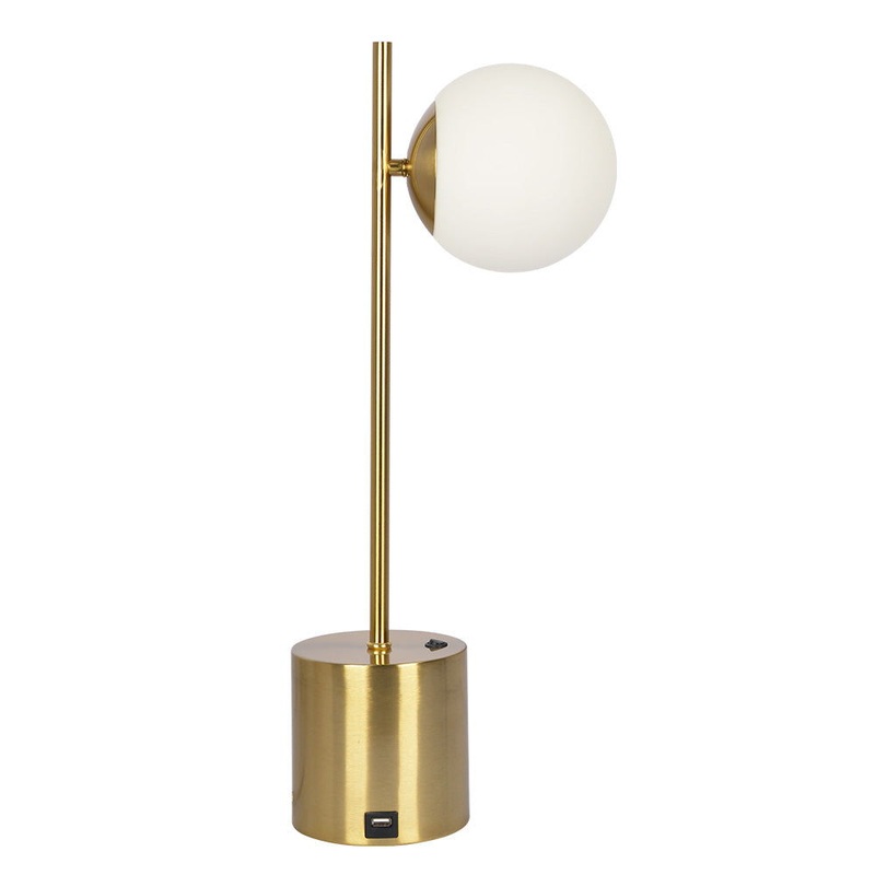 Ethereal – Modern Small Table Lamp, Desk Lamp Fixture With Globe Shade – Gold / White