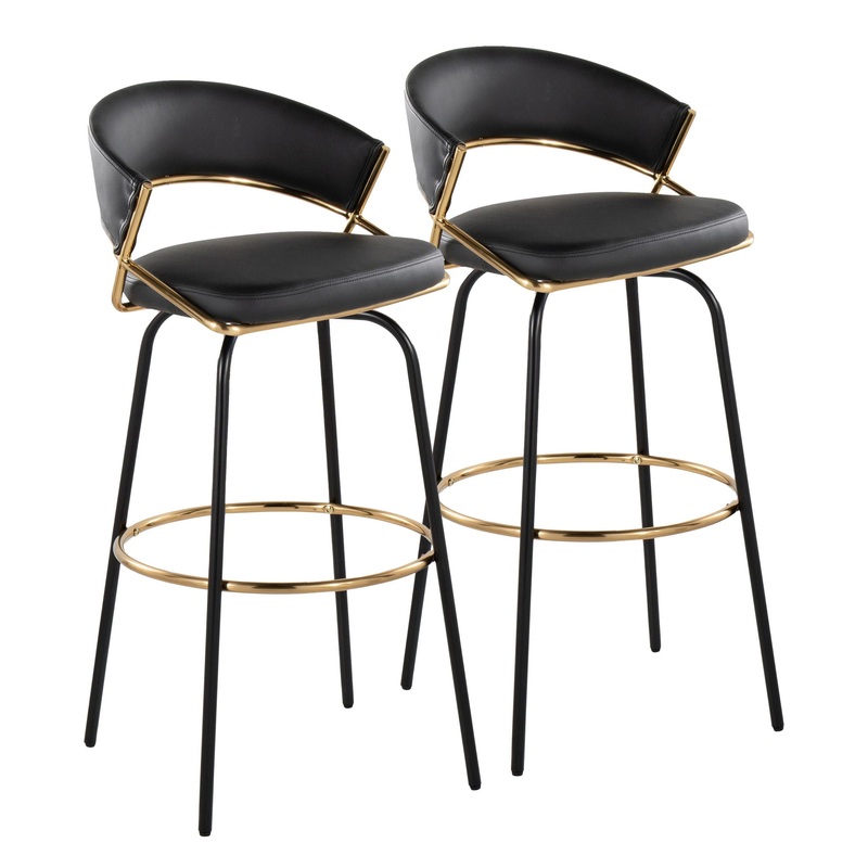 Jie – Fixed Height Contemporary Barstool With Swivel Round Footrest (Set of 2)