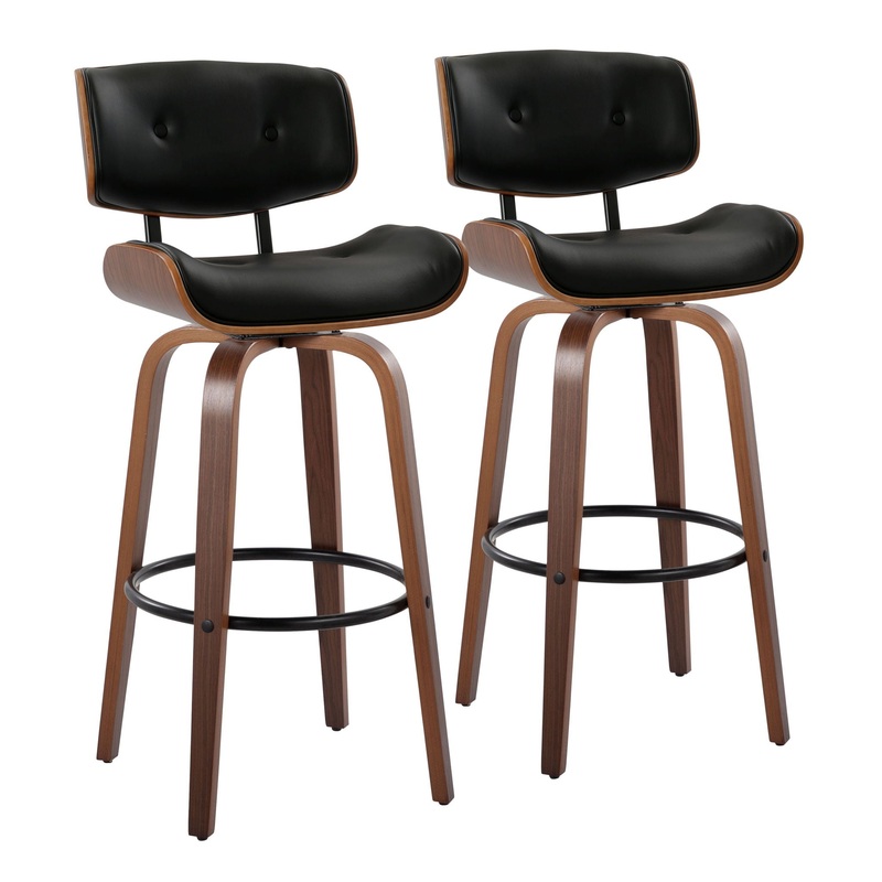 Lombardi – Mid Century Modern Fixed Height Barstool With Swivel With Round Footrest (Set of 2)
