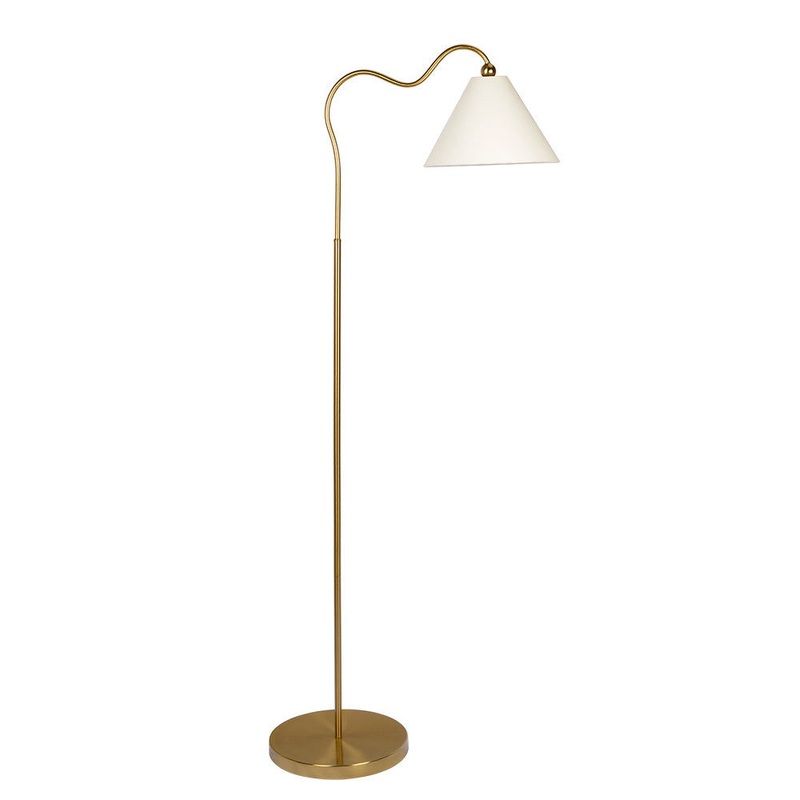 Majestic – Ring Base Curved Floor Lamp With Triangle Drum Shade – Gold / White