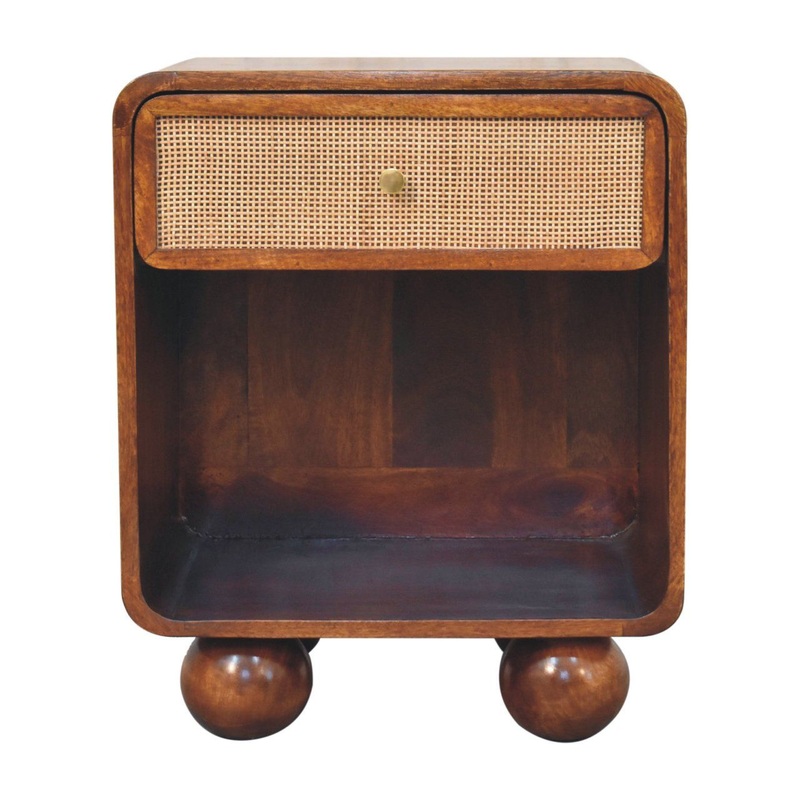 Open Woven Bedside Table, 1 Drawer – Chestnut