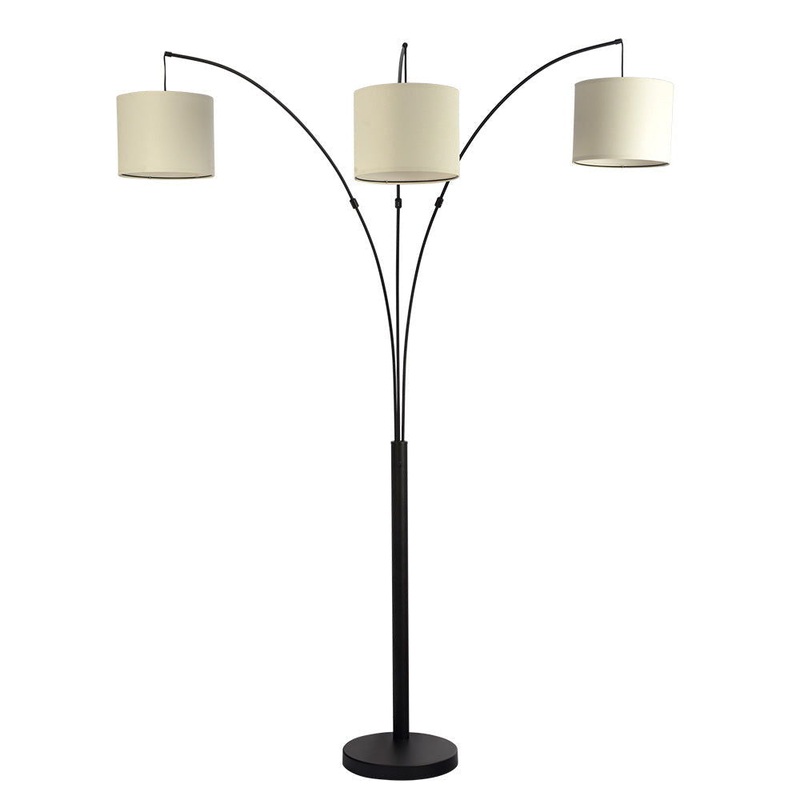 Royal – 3 Arm Arc Floor Lamp, Oil Rubbed Bonze With Linen Shade, 4 Way Rotary Switch – Oil-Rubbed Bronze