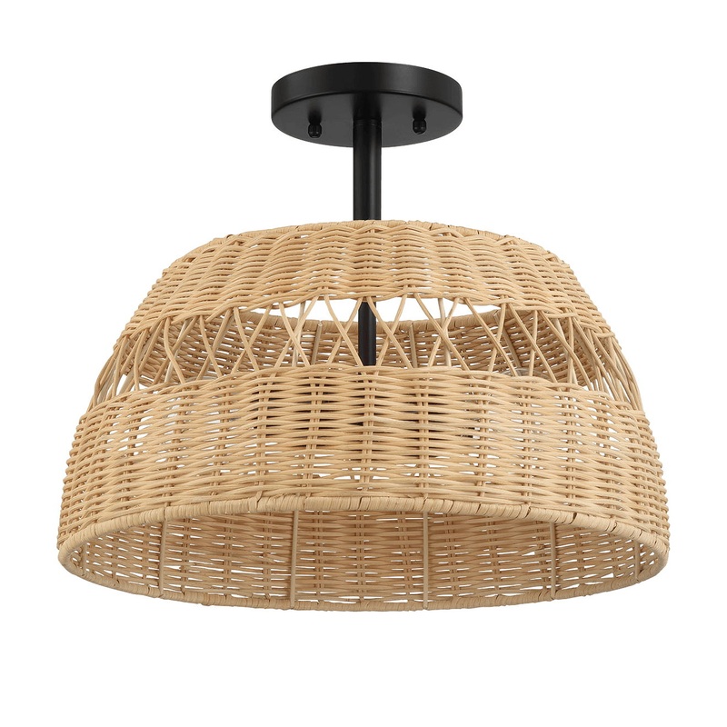 Twinkle – Double Lights Semi Flush With Shade – Black / Rattan