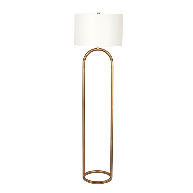 Vivid – Ring Base Floor Lamp With Large Drum Shade – Antique Brass / White