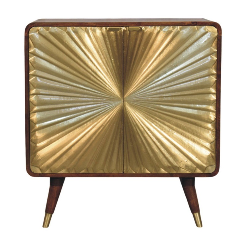 Avora – Brass Embossed 2 Door Cabinet – Brown / Golden