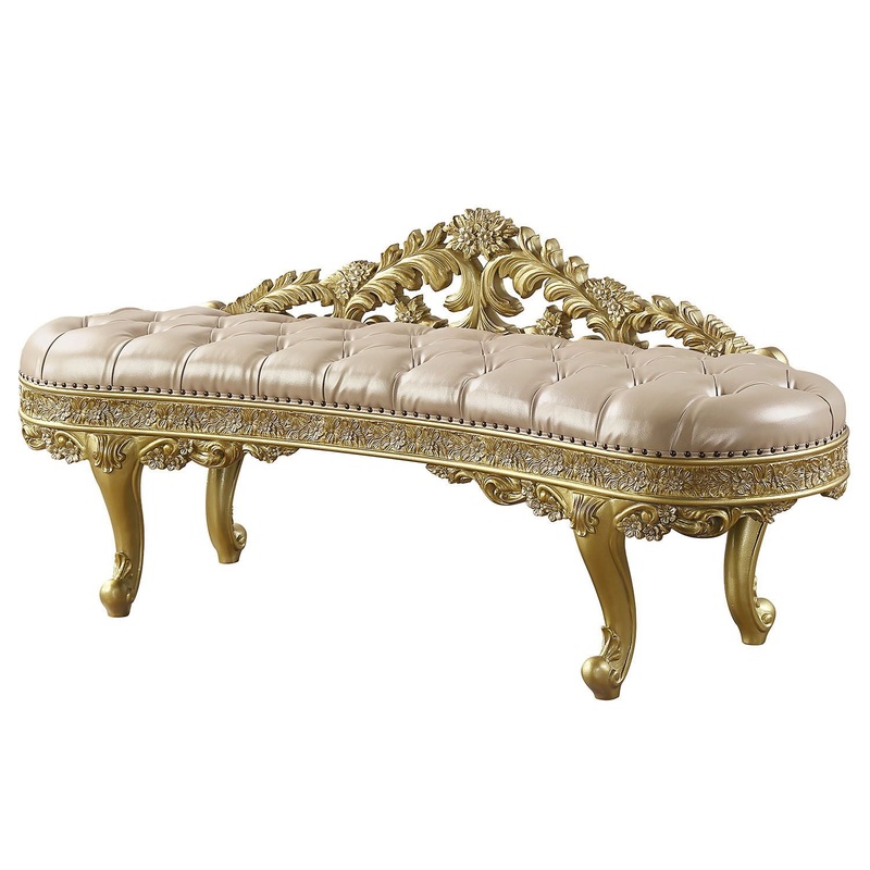 Cabriole – Synthetic Leather Bench – Gold