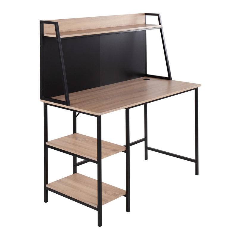 Geo – Shelf Contemporary Desk|Light Brown|White