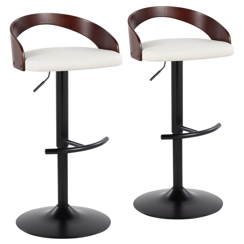 Grotto – Contemporary, Adjustable Barstool With Swivel With Rounded T Footrest (Set of 2)