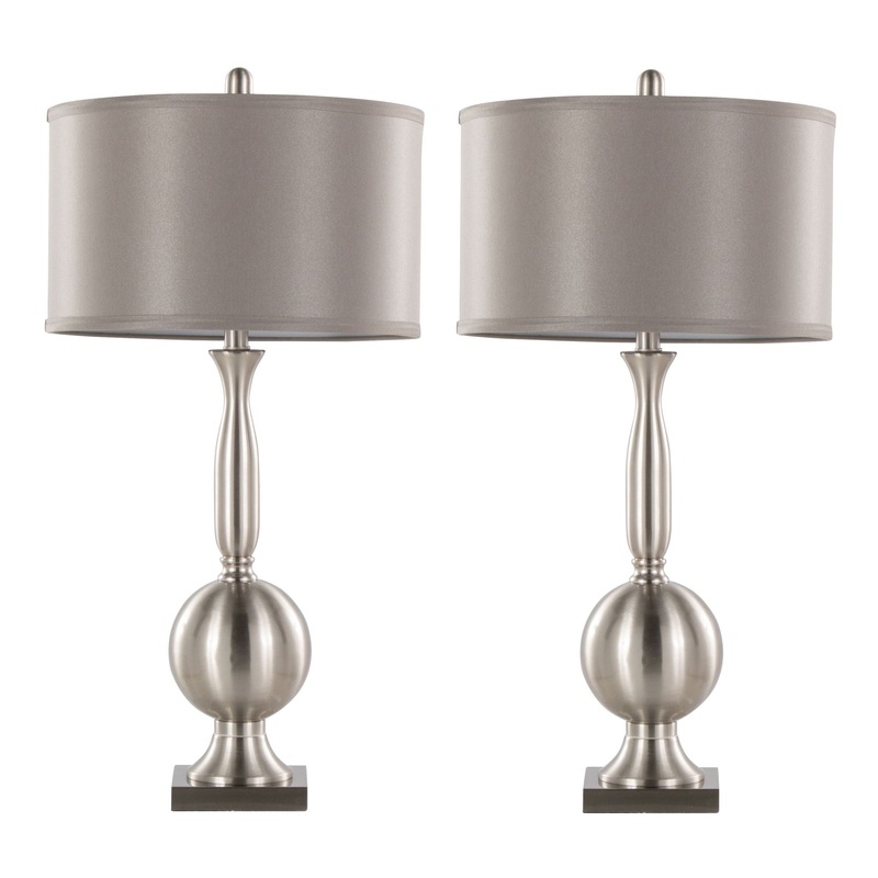 Joan – Contemporary Table Lamp (Set of 2) – Nickel / Gray Satin