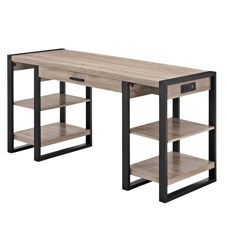 Modern Computer Desk With USB Ports – Driftwood