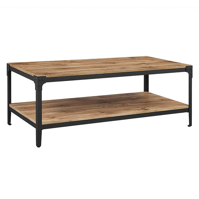 Modern Industrial Coffee Table With Lower Shelf – Barnwood