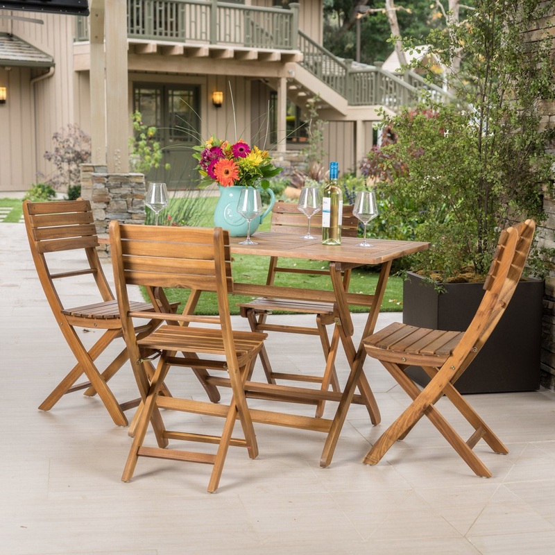 Natural 5 Piece Wood Outdoor Patio Dining Set – Natural Stained
