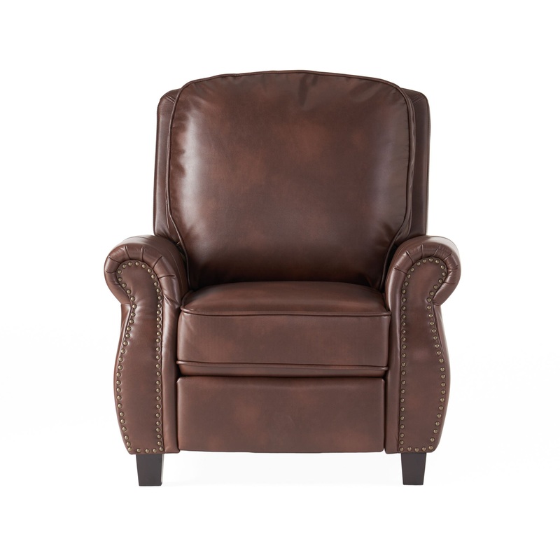 Neville – Recliner Chair With Push Back Function And Birch Wood Legs – Brown