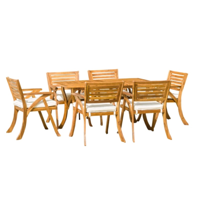 Outdoor Hermosa 7 Piece Wood Dining Set With Cushions – Teak