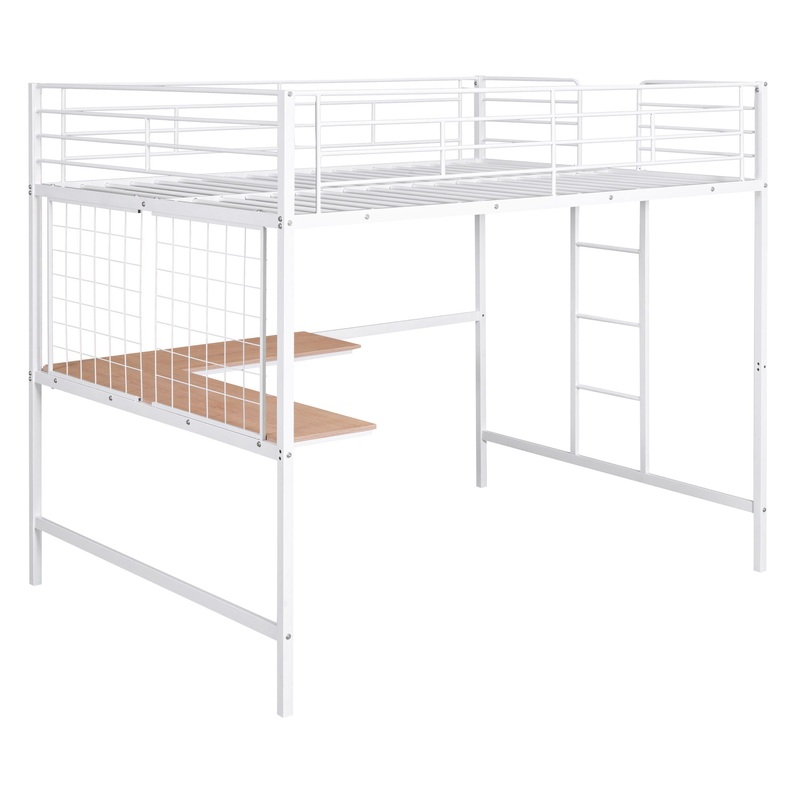 Full Loft Bed With Desk And Grid – White