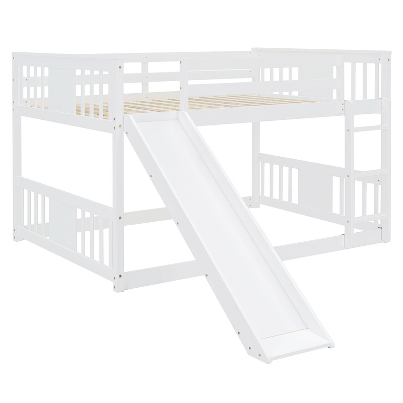 Full Over Full Bunk Bed With Ladder With Slide – White