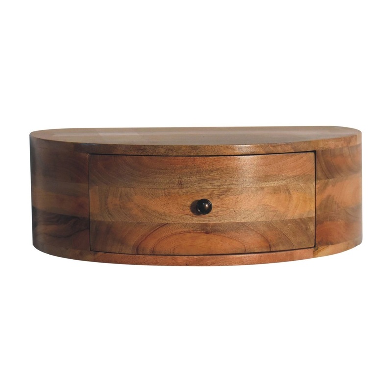 Large Wall Mounted Rounded Bedside Table – Beige