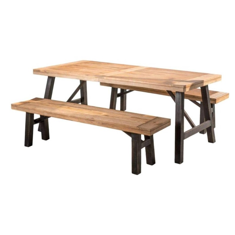 Outdoor Dining Set With 2 Bench And 1 Dining Table – Light Brown