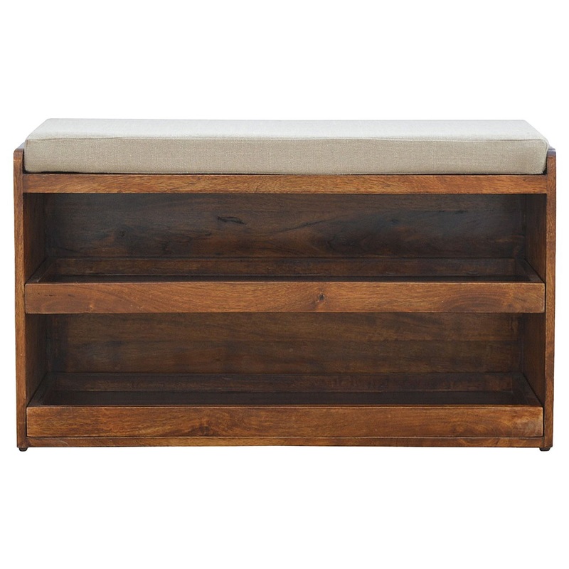 Pull Out Shoe Bench – Chestnut / Mud Linen