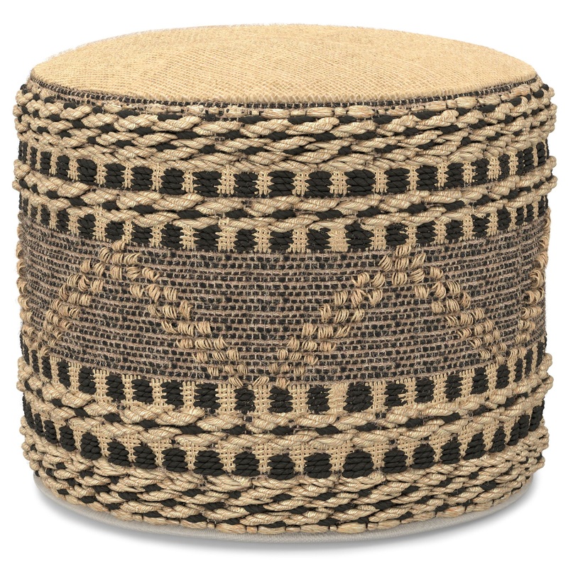 Stella – Round Woven Pouf – Natural / Black