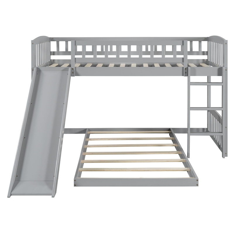 Twin Over Twin Classic Bunk Bed With Slide And Ladder – Gray
