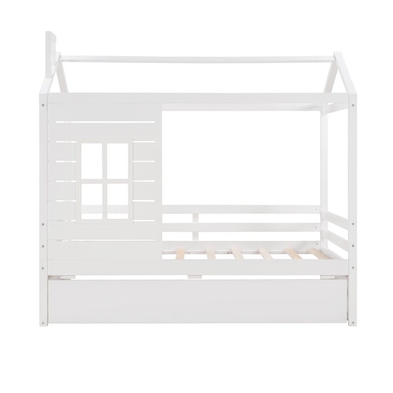 Twin Size Classic House Bed With Twin Size Trundle – White