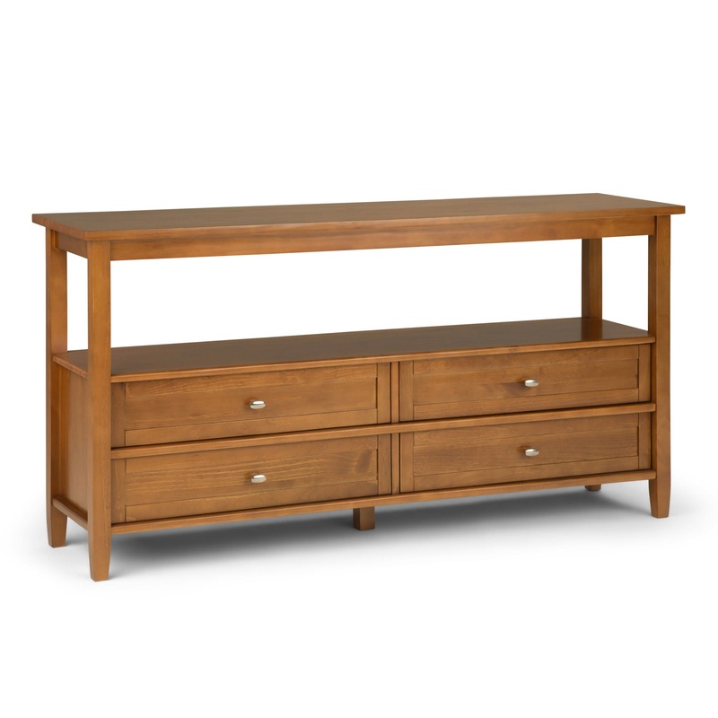 Warm Shaker – Wide Console Sofa Table – Light Golden Brown