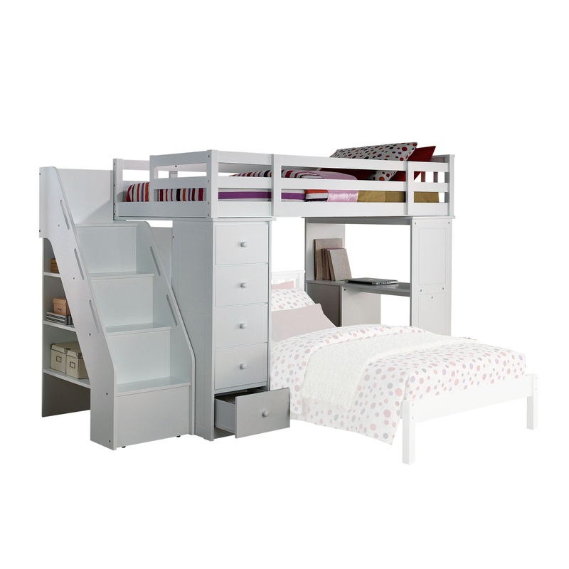 Freya – Twin Loft Bed With Storage (Not Including The Bottom Twin Bed) – White