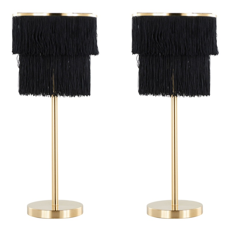 Fringe – Contemporary Buffet Lamp (Set of 2) – Royal Gold / Black Fringe