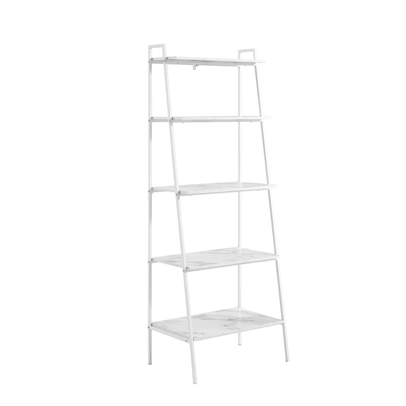 Modern Ladder Bookshelf – White / White
