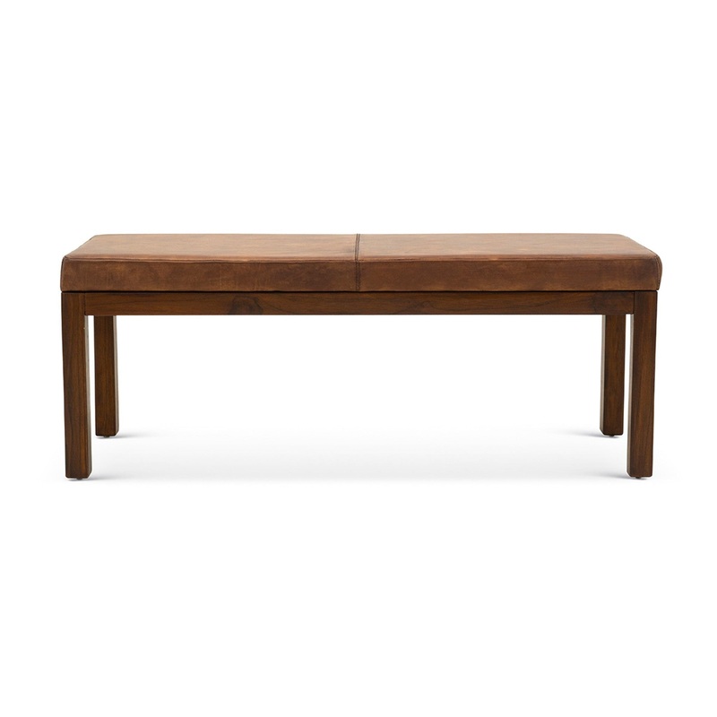 Austin – Antique Leather Bench With Lines – Antique Brown / Brown / Rustic / Tan