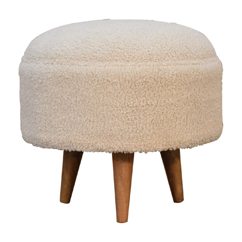 Boucle Rounded Footstool – Oak