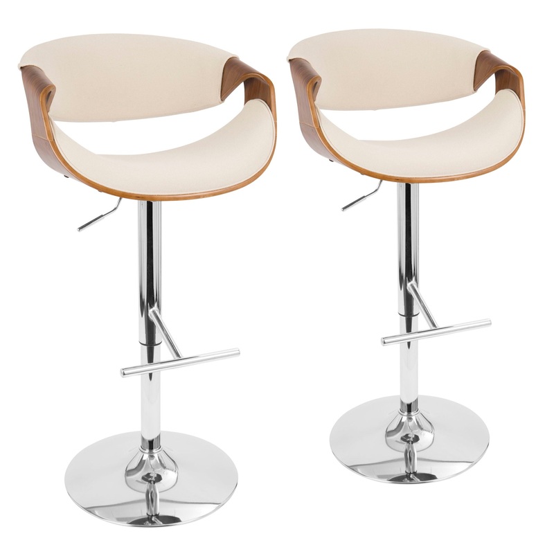 Curvo – Mid Century Modern Adjustable Barstool With Swivel With Straight T Footrest