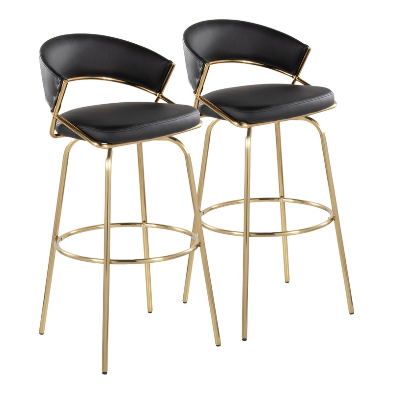 Jie – Fixed Height Contemporary Barstool With Swivel With Round Footrest (Set of 2)