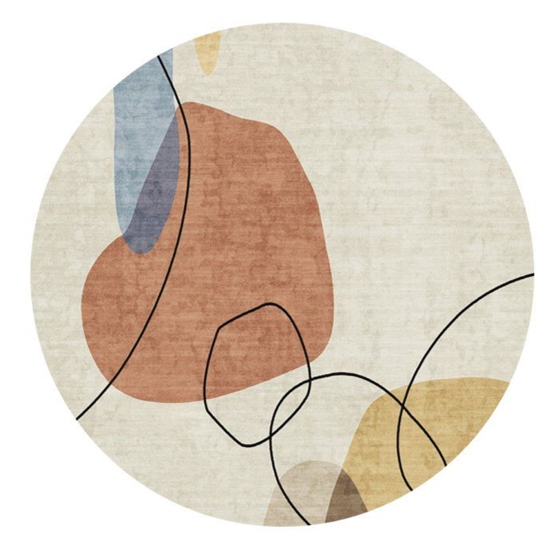 Rabbit – Washable Non – Slip Round Rug – Ivory / Red