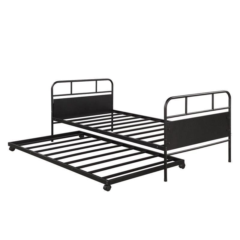 Twin Size Daybed Platform Bed Frame With Trundle Built In Casters – Black