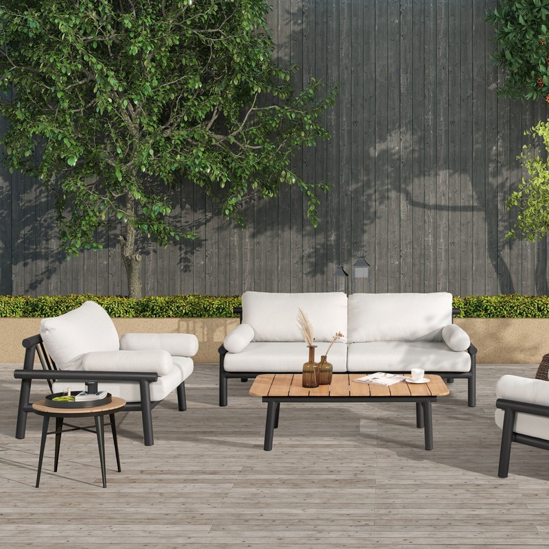 Zara – Dowel Frame Bolster Patio Deep Seating Sofa – Wheat Beige Axroma Olefin